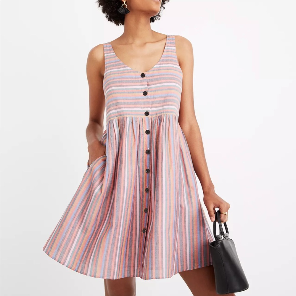 Madewell Scoopneck Tank Dress in Rainbow Stripe